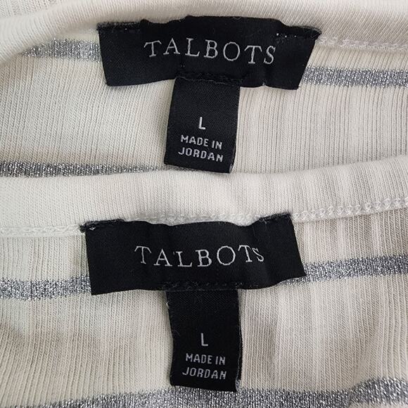 Talbots Womens 2 Pc Cardigan Tank Top Large Knit Ribbed Button Striped Metallic - Picture 7 of 12